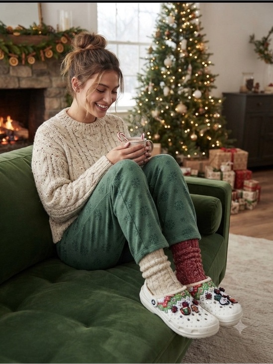 CROCS Shoes - crocs classic womens size 10 shoes ugly christmas sweater lined comfort clogs